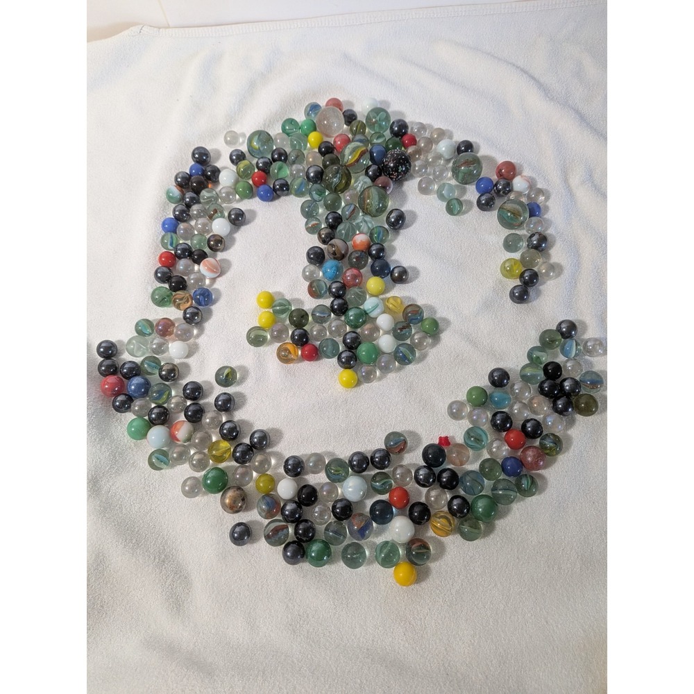 Vintage Glass Marble Lot Assorted Sizes Colors Cats Eye Swirl Shooters 200+ Pcs